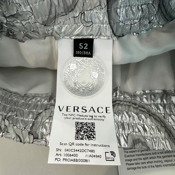 Versace Baroque Silver Silk Shorts - Picture 8 of 11